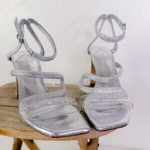 Antonio Melani Ninna Rhinestone Snake Heels Reputation Eras Bling Silver Sz 6.5